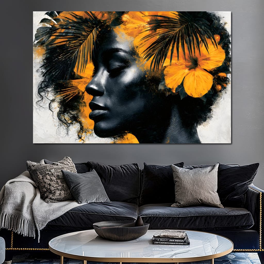 Golden Flora Crowned Spirit Canvas Wall Art