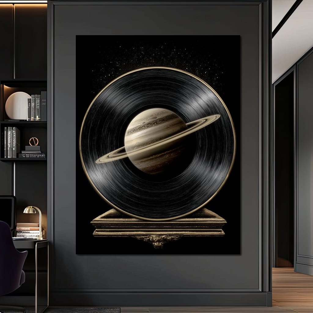 Saturn Vinyl Orbit Night Sky Canvas Wall Art