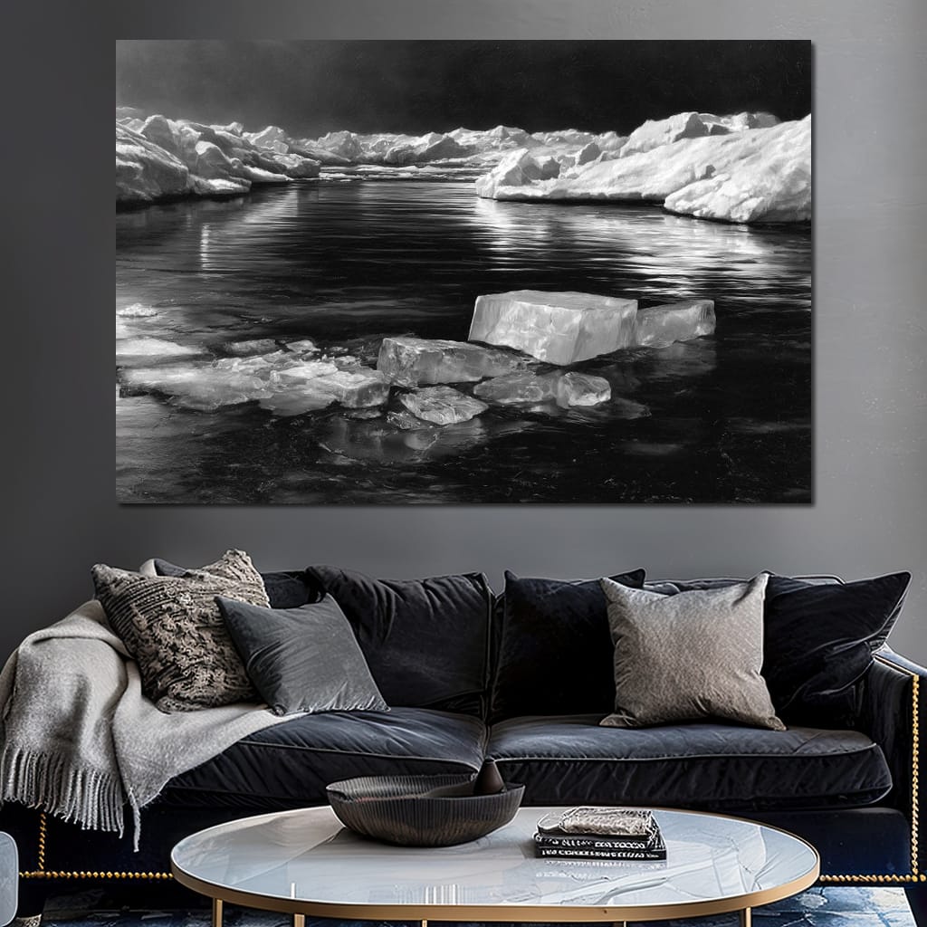 Midnight Drift Ice Fjord Canvas Wall Art