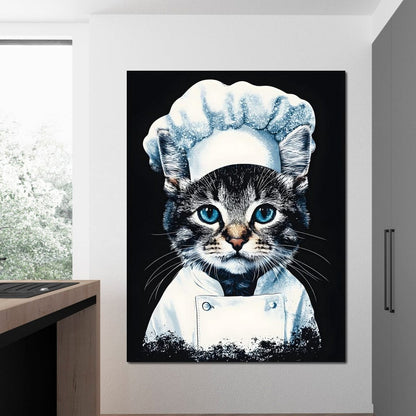 Chef Feline in Snowy Whites Canvas Wall Art