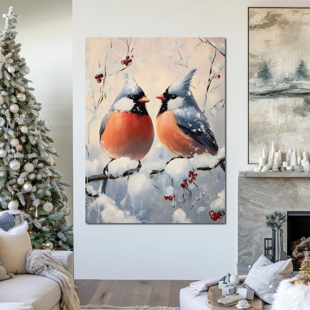 Winter Cardinals Berry Meeting Canvas Wall Art