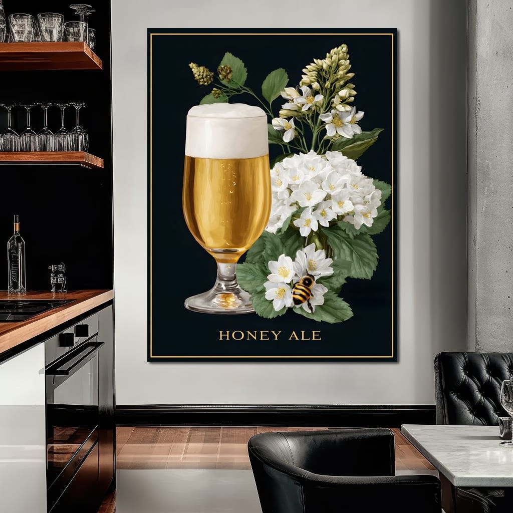 Golden Honey Ale Botanical Noir Canvas Wall Art