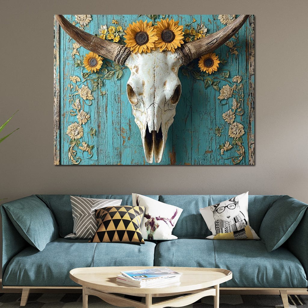 Bull Skull Rustic Vibes Canvas Wall Art