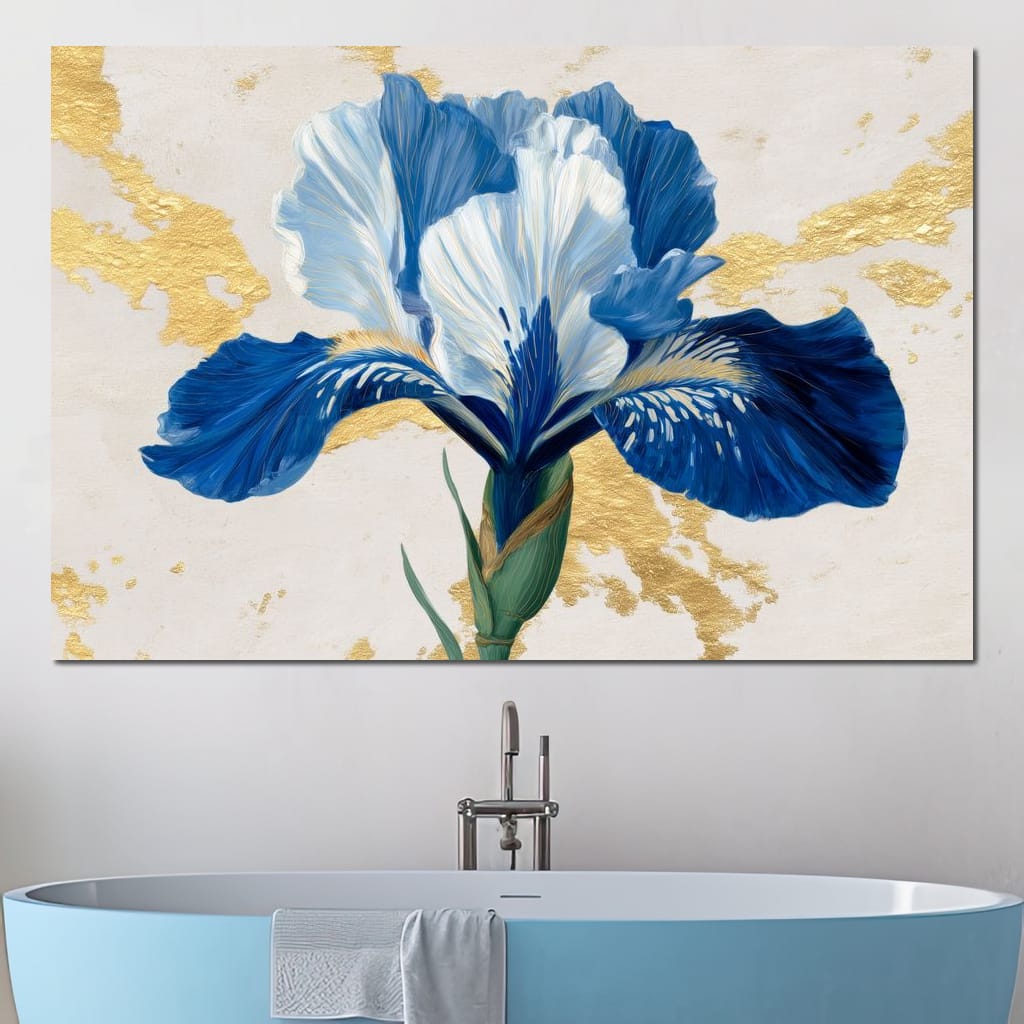 Gilded Blue Iris Bloom Canvas Wall Art