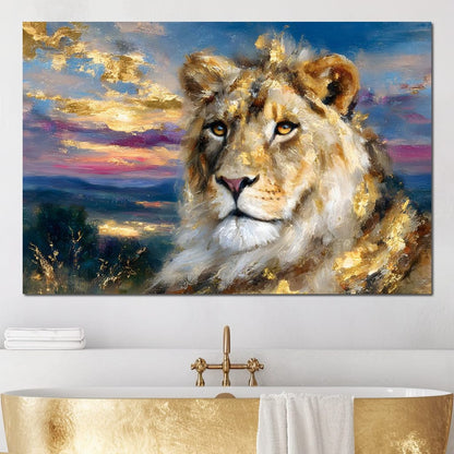 Golden Lioness Sunset Majesty Canvas Wall Art