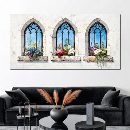 Floral Elegance Through Arches Canvas Wall Art