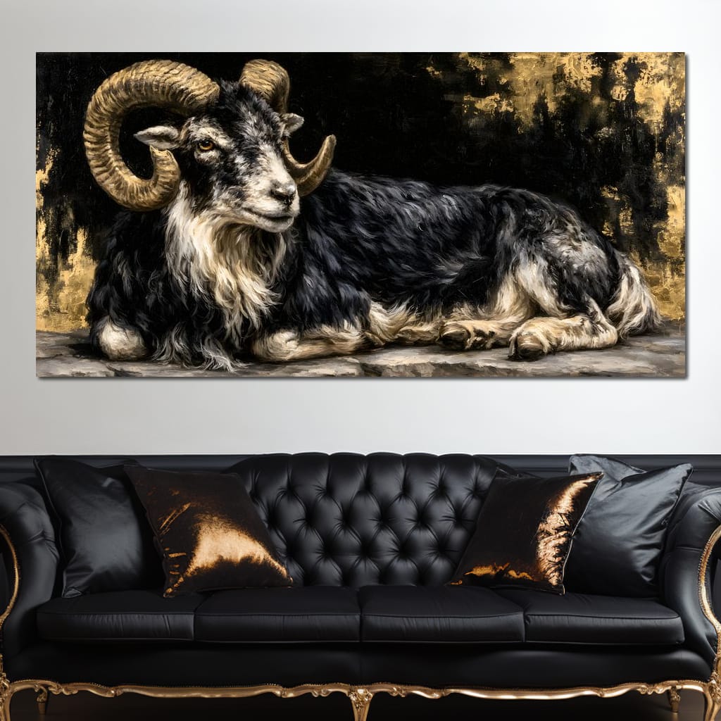Watchful Ram of the Gilded Void Canvas Wall Art
