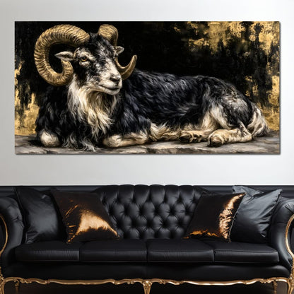 Watchful Ram of the Gilded Void Canvas Wall Art