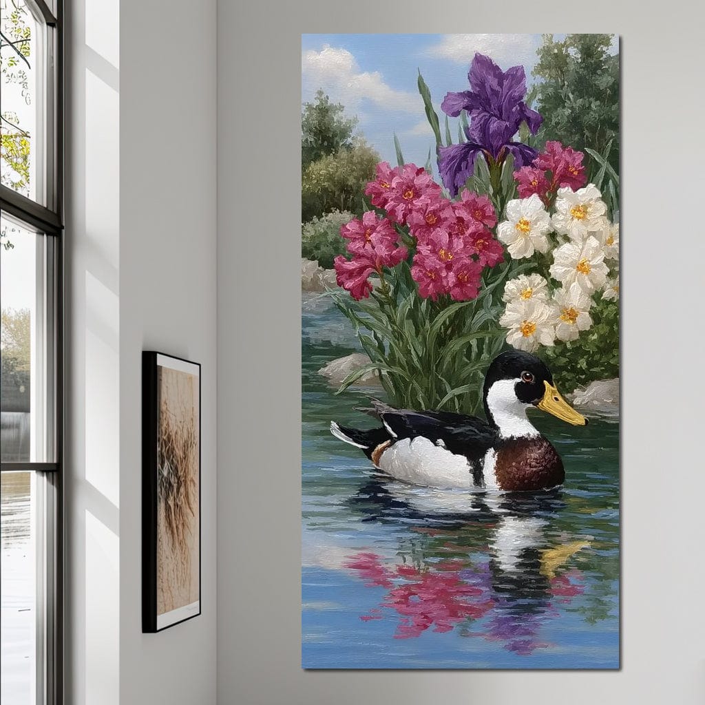 Duck Tranquility Floral Reflection Canvas Wall Art