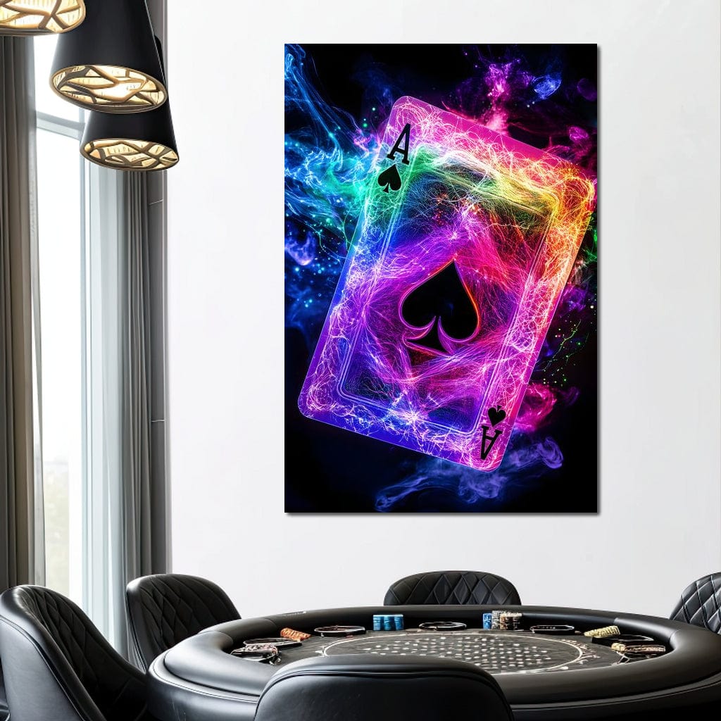 Ace of Spades Neon Burst Canvas Wall Art