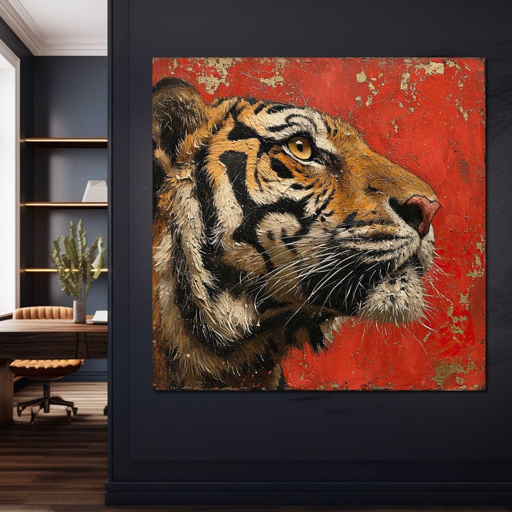 Tiger Gaze in Vermilion Majesty Canvas Wall Art