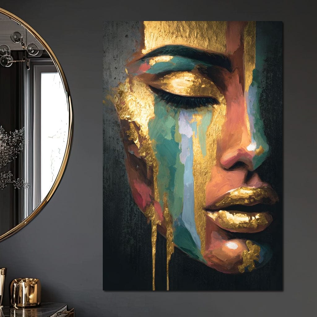 Golden Radiant Abstract Face Canvas Wall Art