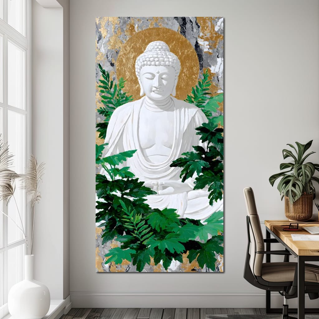 Golden Halo Buddha Garden Canvas Wall Art