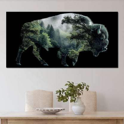 Bison Forest Spirit Silhouette Canvas Wall Art
