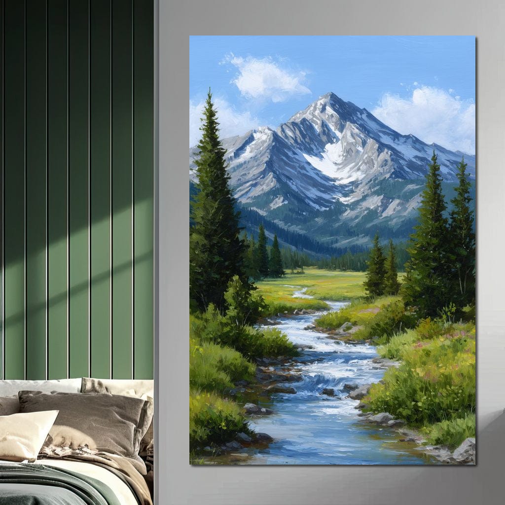 Alpine Peak River Meadow Sky Canvas Wall Art