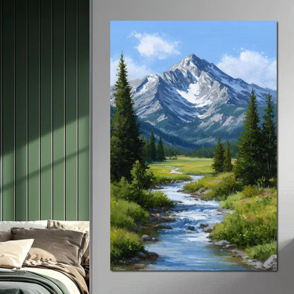 Alpine Peak River Meadow Sky Canvas Wall Art