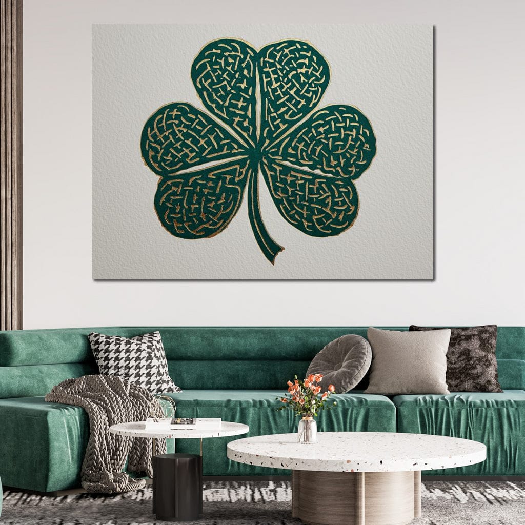 Clover Gold Leaf Charm Canvas Wall Art