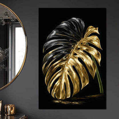 Gilded Leaf Of Dark Night Canvas Wall Art