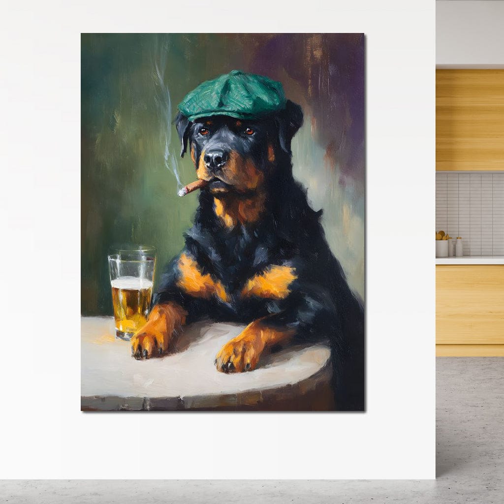 Rottweiler Irish Pub Night Canvas Wall Art