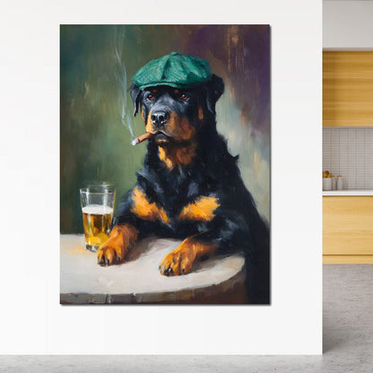Rottweiler Irish Pub Night Canvas Wall Art
