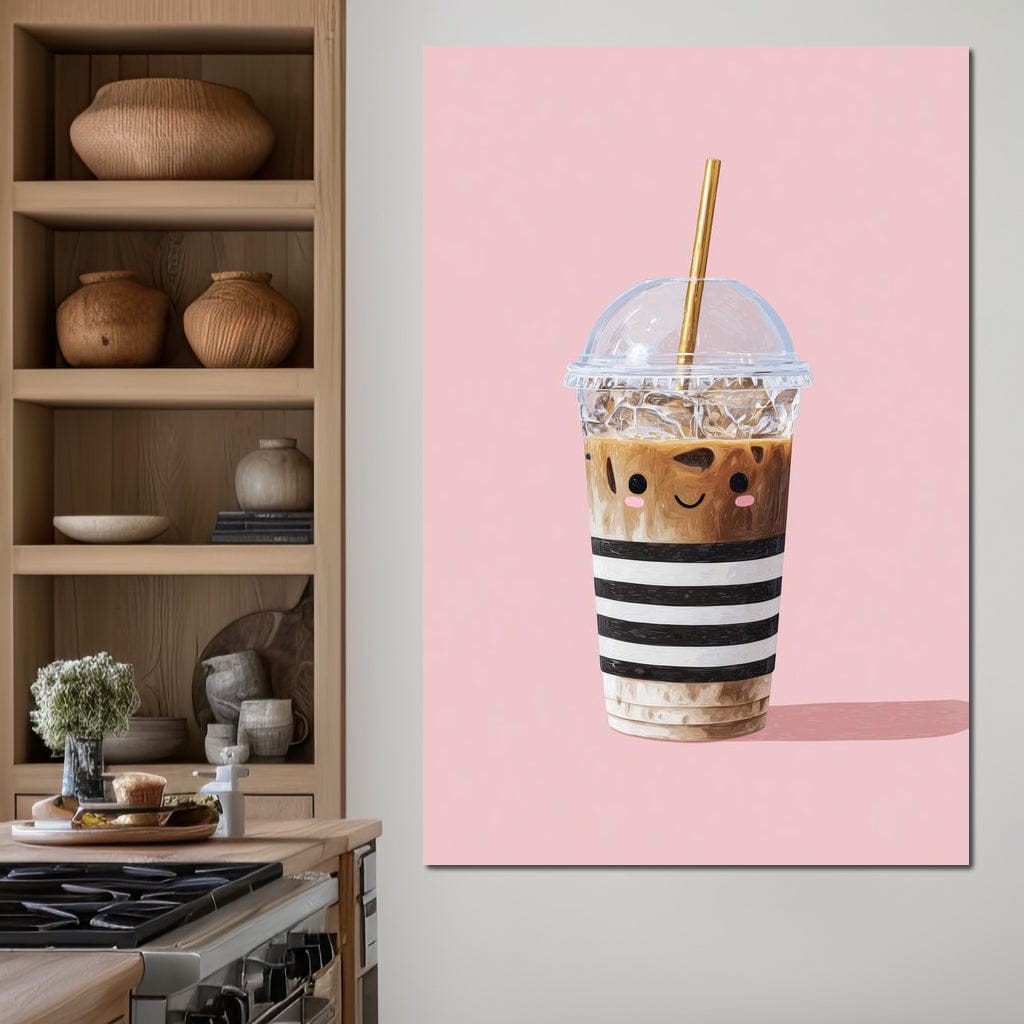 Happy Iced Latte Pop Minimalism Canvas Wall Art