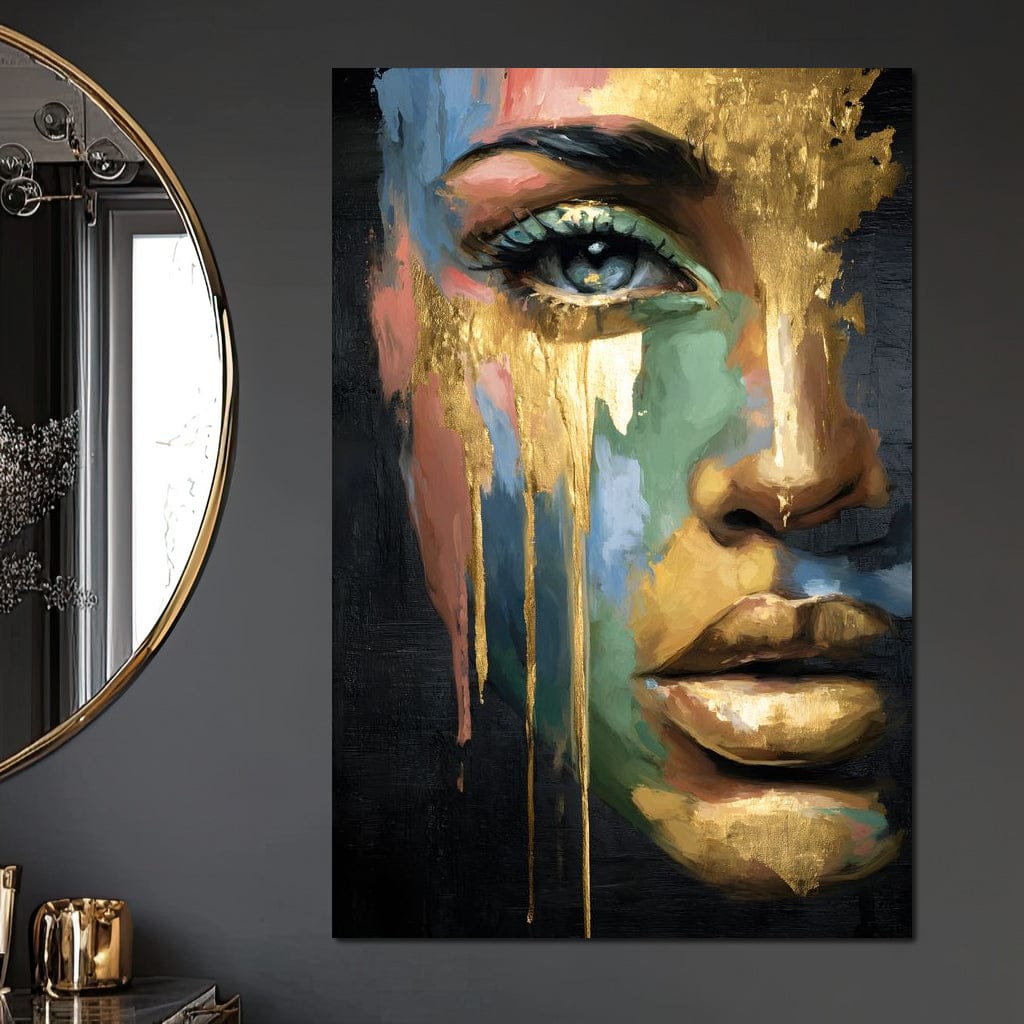 Radiant Gold Drip Face Painting Canvas Wall Art