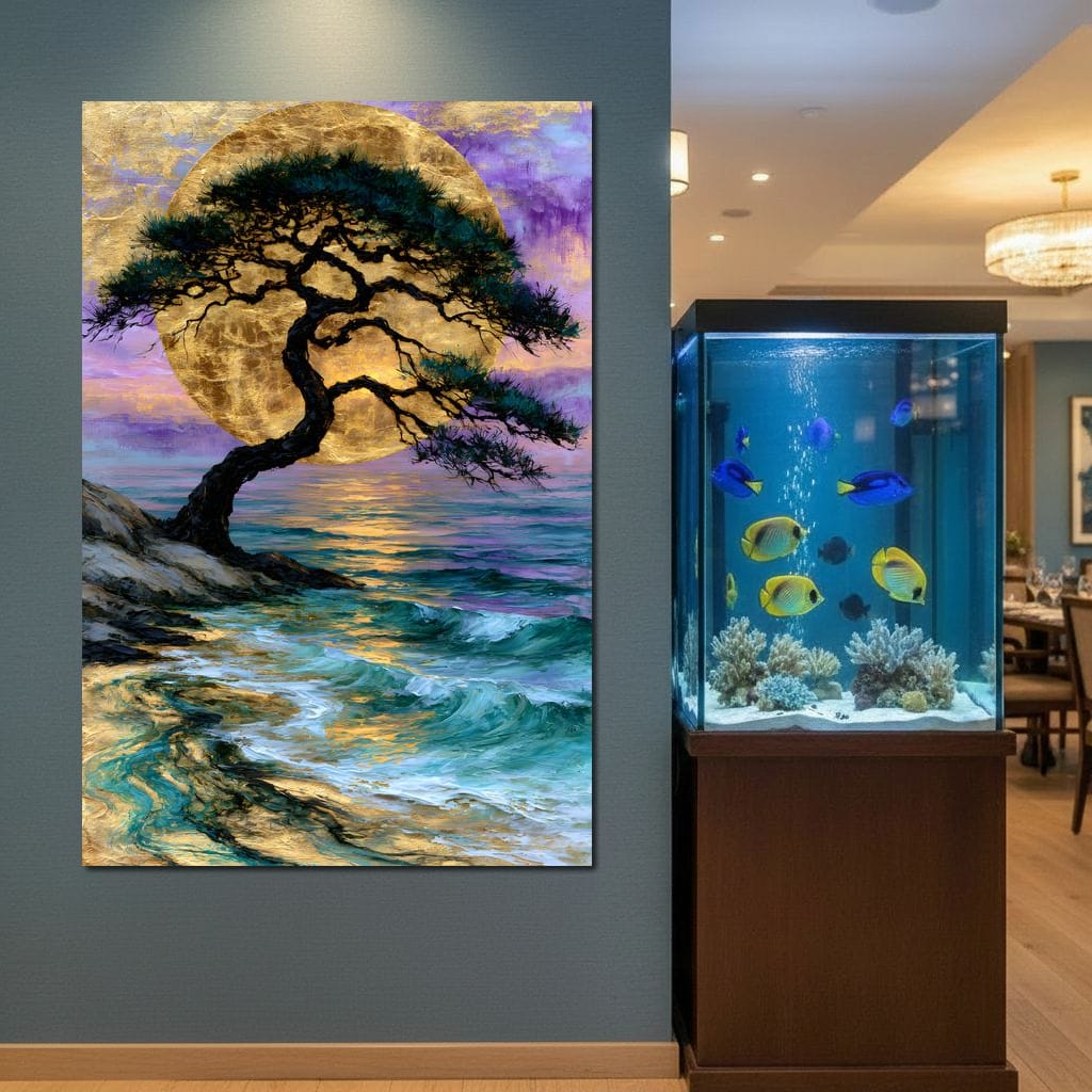 Ancient Pine Before The Gilded Moon Canvas Wall Art
