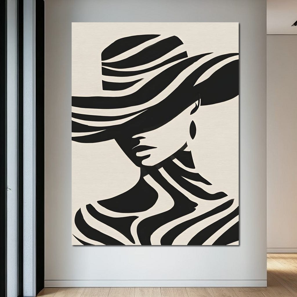 Monochrome Wind Hat Silhouette Canvas Wall Art