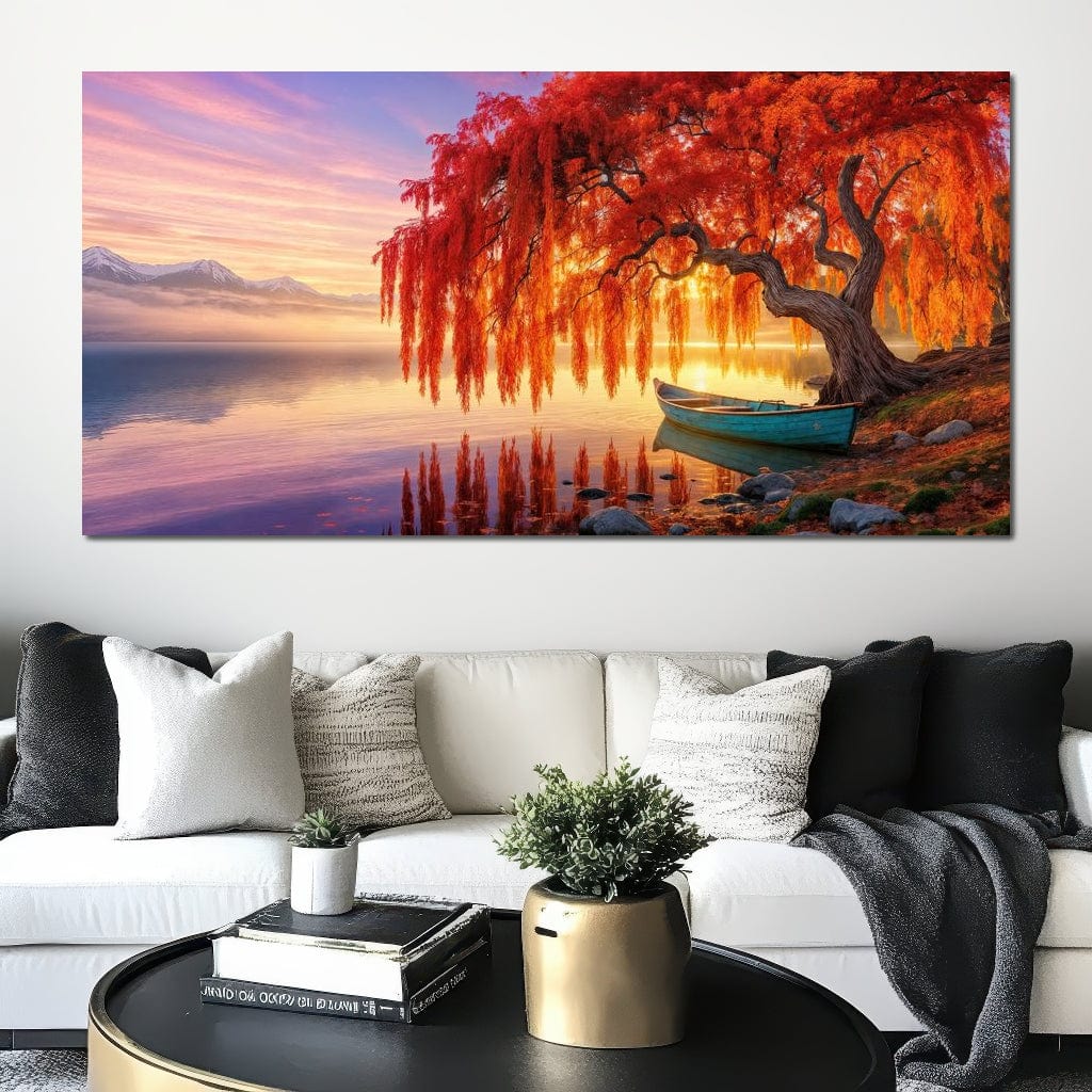 Whispers of the Crimson Willow Canvas Wall Art