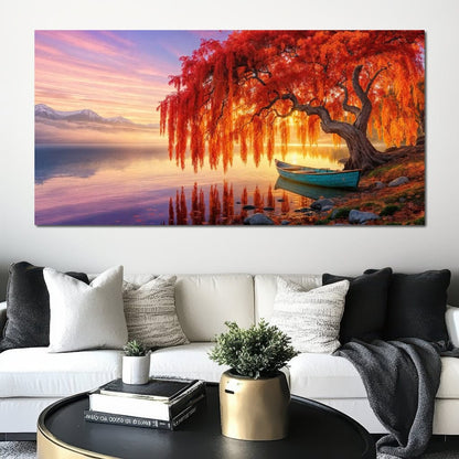 Whispers of the Crimson Willow Canvas Wall Art