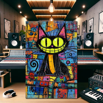 Neon Grin Alley Cat Pop Canvas Wall Art