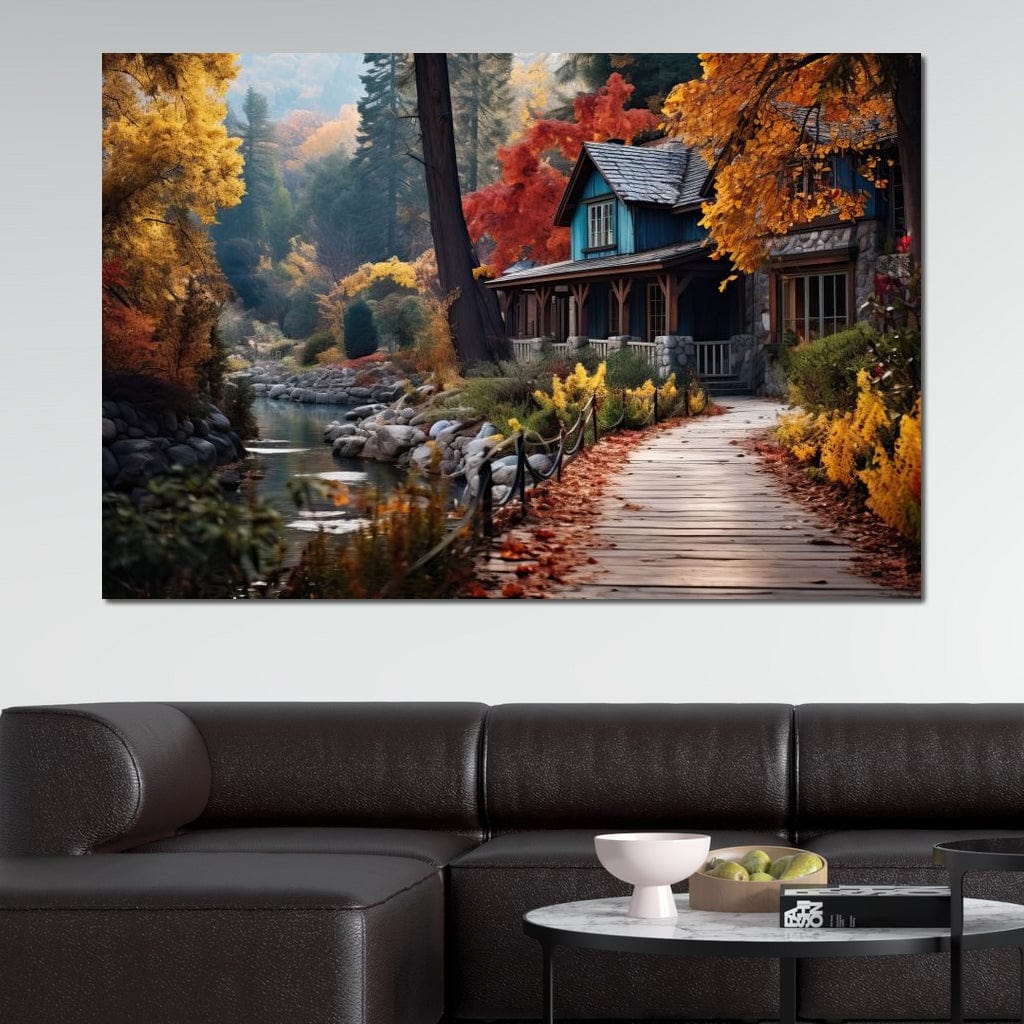 Blue House in the Woods Canvas Wall Art