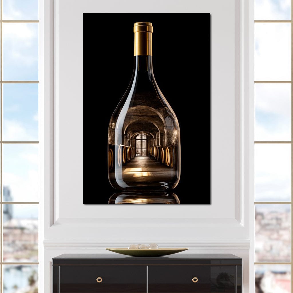 Golden Cellar Bottle Portal Canvas Wall Art