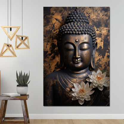 Buddha's Bronze Serenity Canvas Wall Art