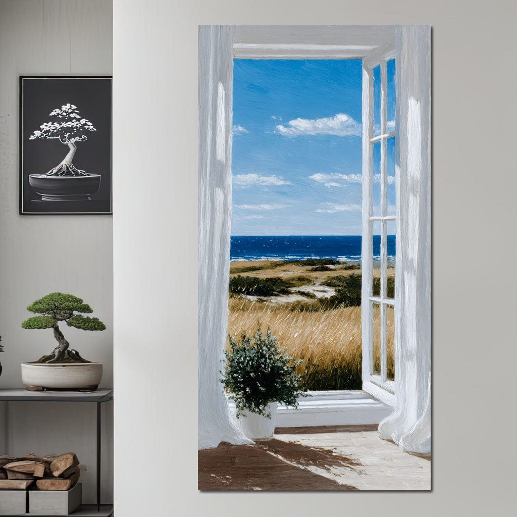 Open Window Ocean Breeze View Canvas Wall Art
