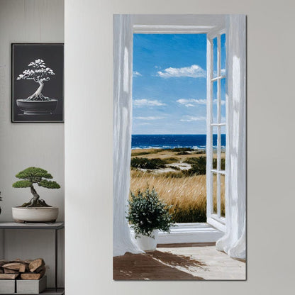 Open Window Ocean Breeze View Canvas Wall Art
