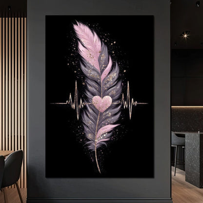 Feather Heartbeat Gold Pink Canvas Wall Art