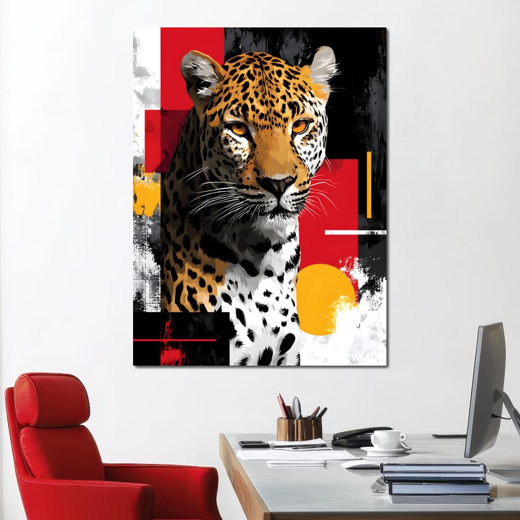 Modern Leopard Portrait Noir Gold Canvas Wall Art