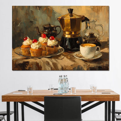 Espresso and Cherry Cupcakes Canvas Wall Art