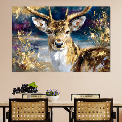 Golden Stag Forest Majesty Canvas Wall Art