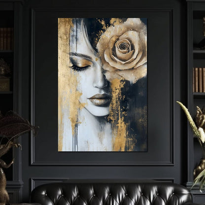 Golden Rose Reverie Portrait Canvas Wall Art