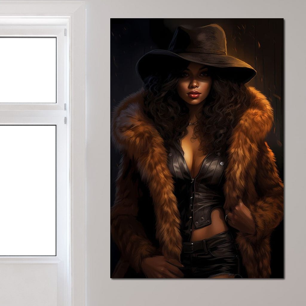 African Woman in Flame-Colored Fur Canvas Wall Art