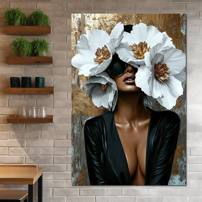 Golden Elegance Floral Expression Canvas Wall Art