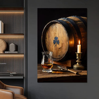 Candlelit Irish Whiskey Barrel Canvas Wall Art
