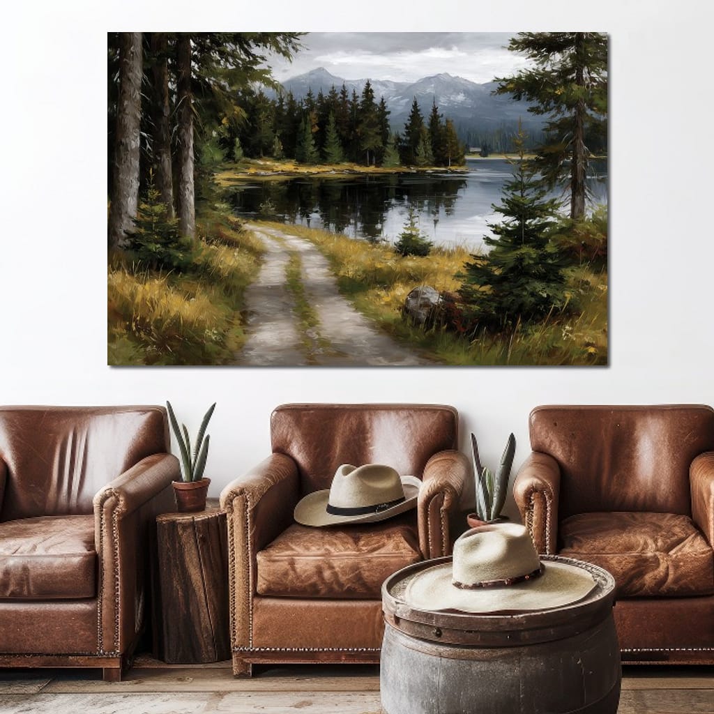 Alpine Lake Forest Pathway Canvas Wall Art