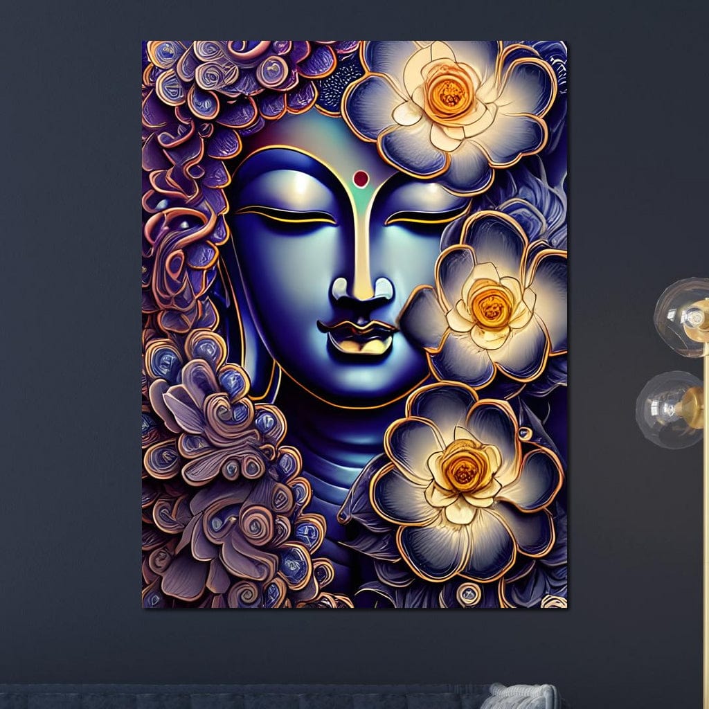 Buddha & Flowers Purple Canvas Wall Art