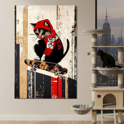Feline Skateboarder Canvas Wall Art