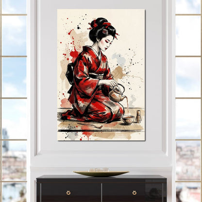 Japanese Woman Tea Ceremony Canvas Wall Art