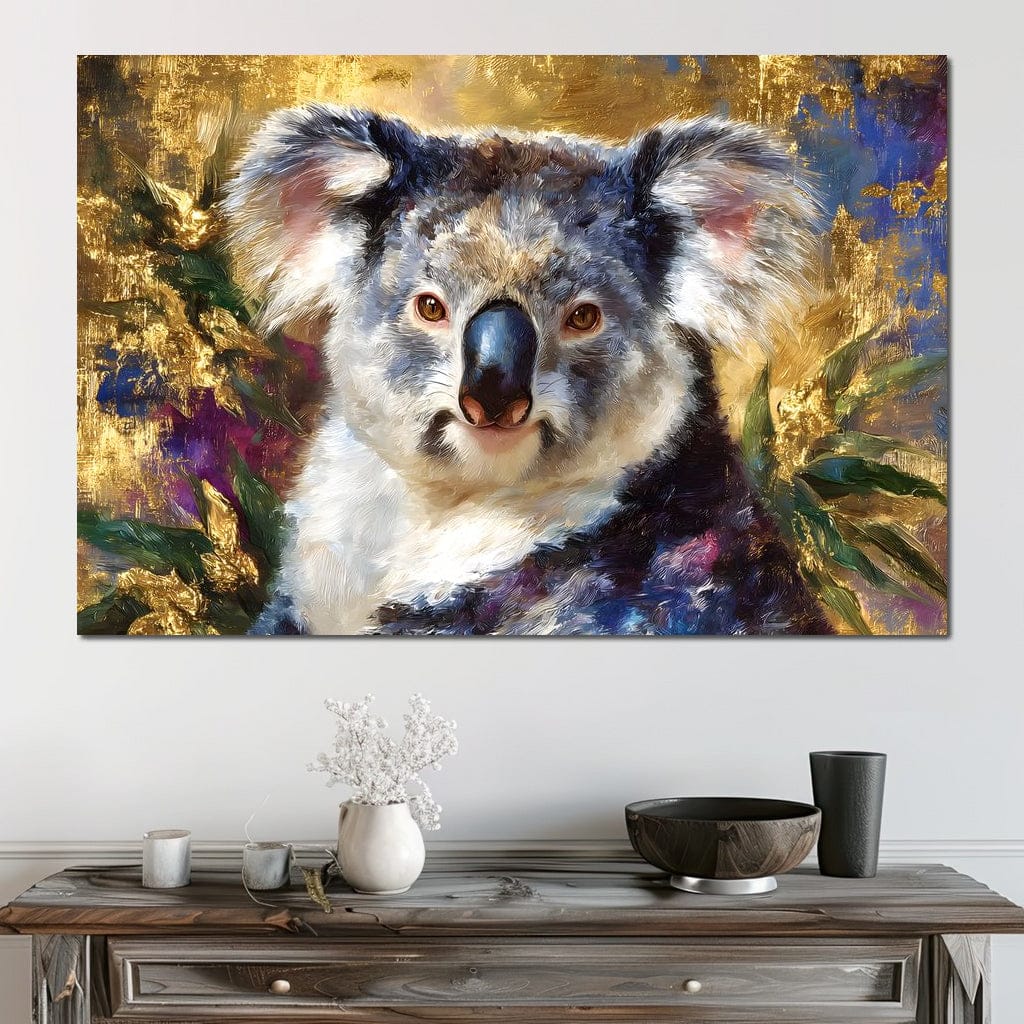 Golden Koala Portrait Glow Canvas Wall Art