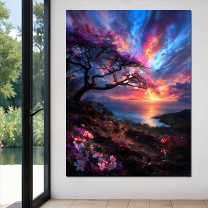 Radiant Sunset Floral Coastline Canvas Wall Art